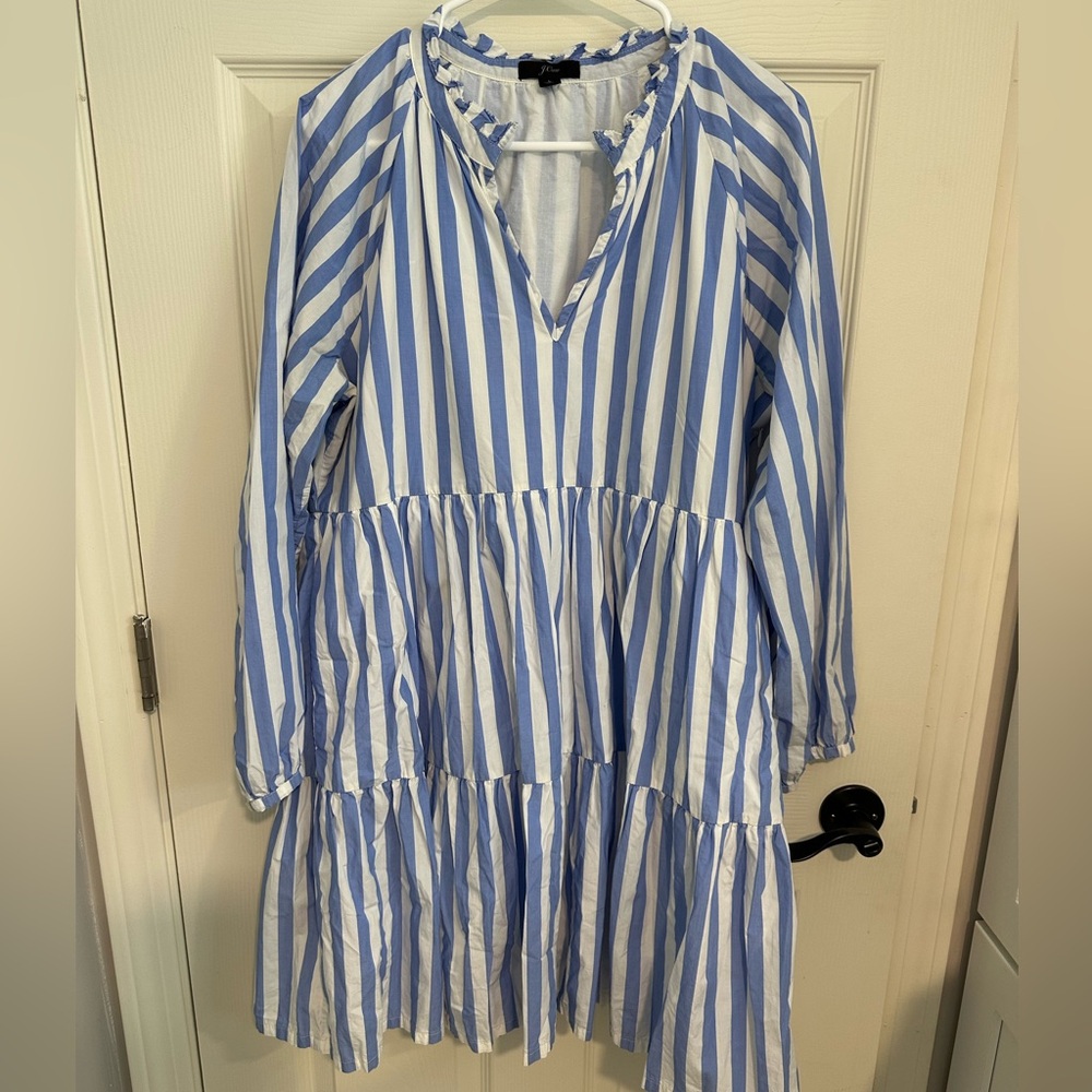 J. Crew Blue and White Ruffled Tiered Sundress
